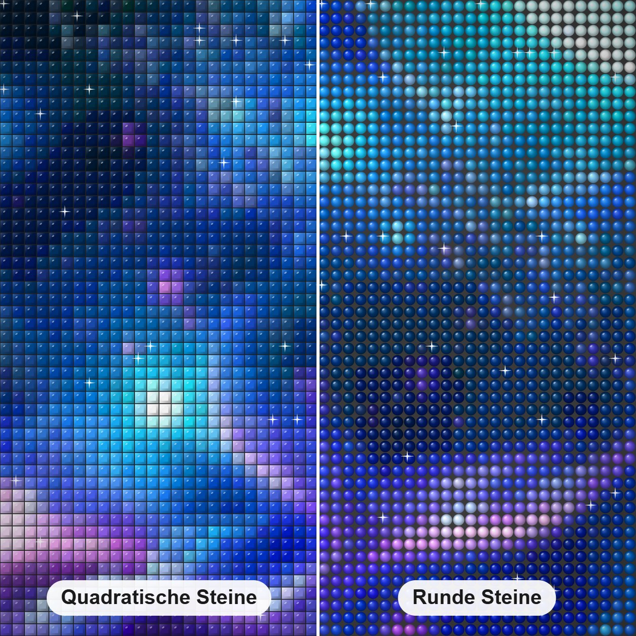 Meerjungfrau Unterwasser Diamond Painting Nahaufnahme mit quadratischen und runden Steinen