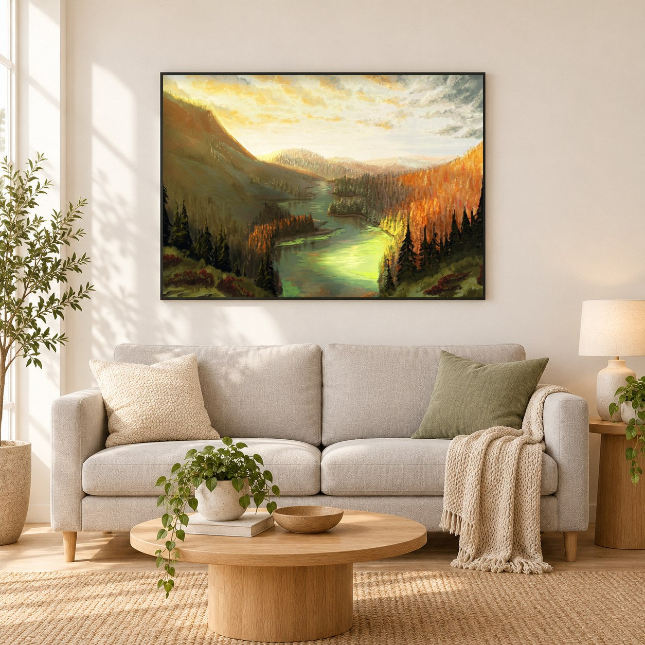 Merced-Fluss - Kunst des Jean Guillet als gerahmtes Diamond Painting im Wohnzimmer