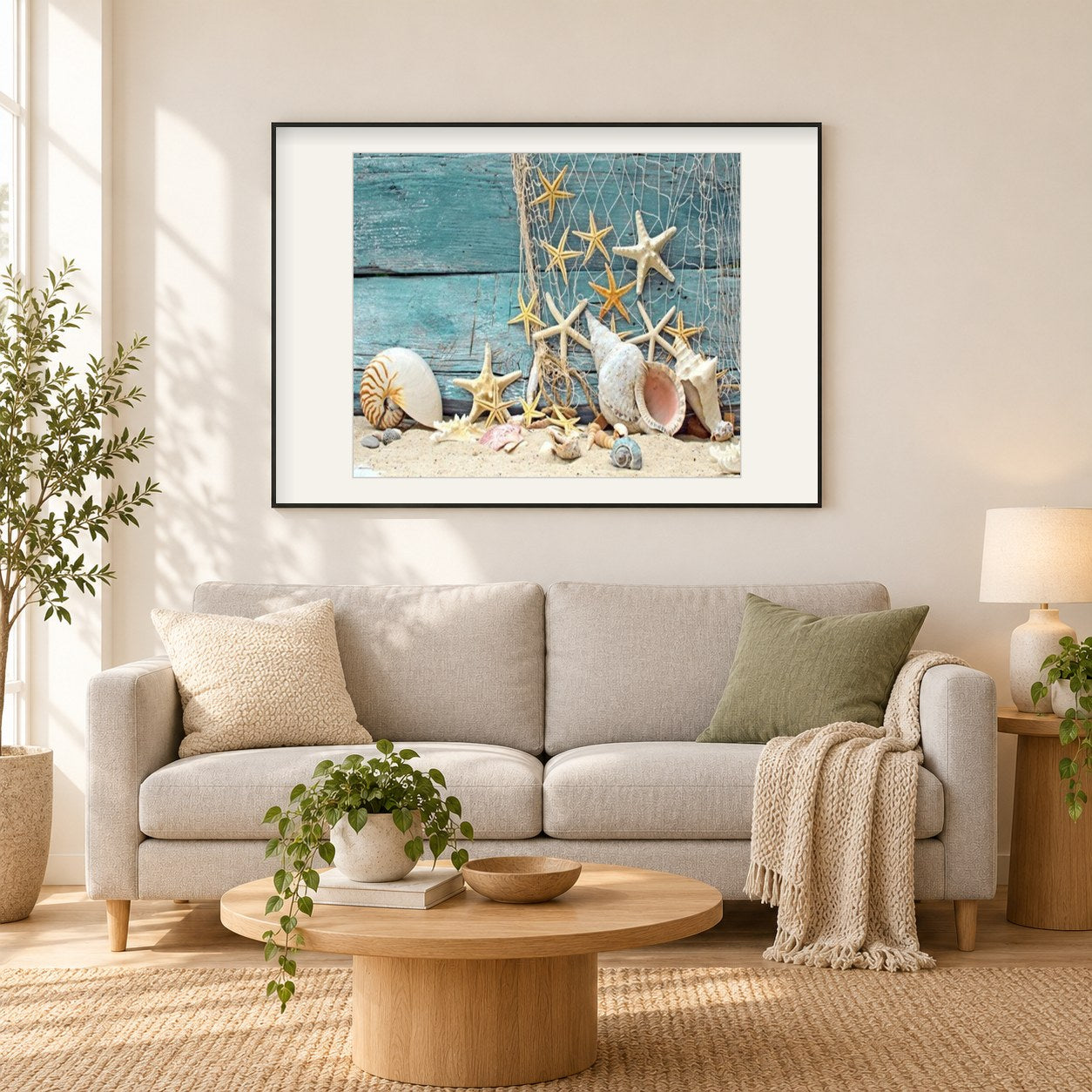 Muscheln als gerahmtes Diamond Painting im Wohnzimmer