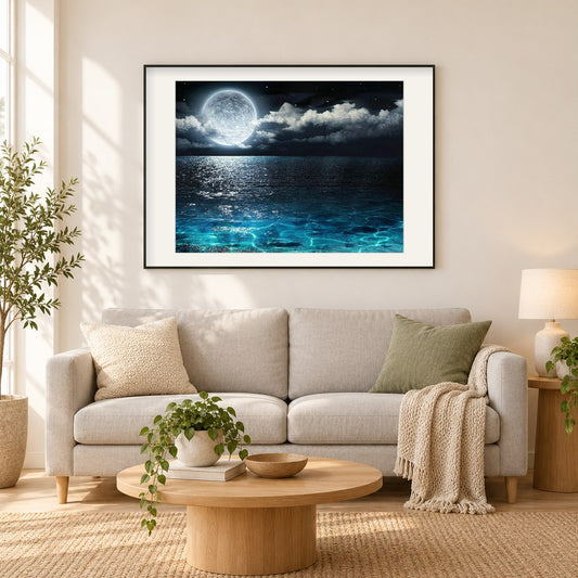 Nachtansicht Landschaft als gerahmtes Diamond Painting im Wohnzimmer