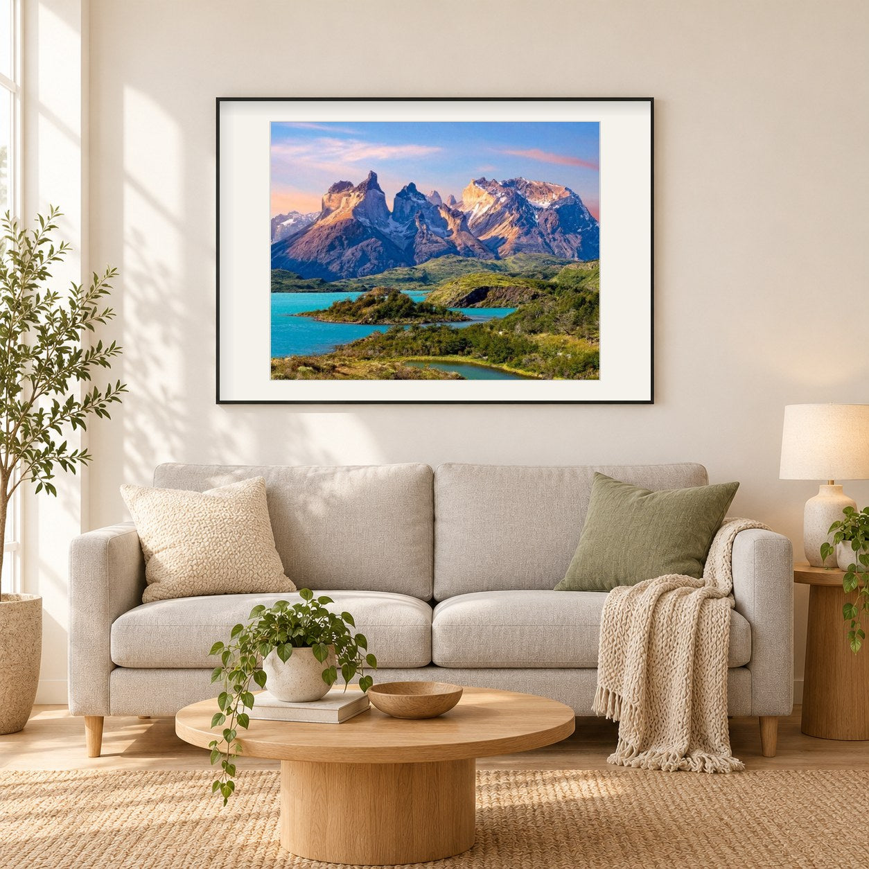 Nationalpark Torres del Paine als gerahmtes Diamond Painting im Wohnzimmer