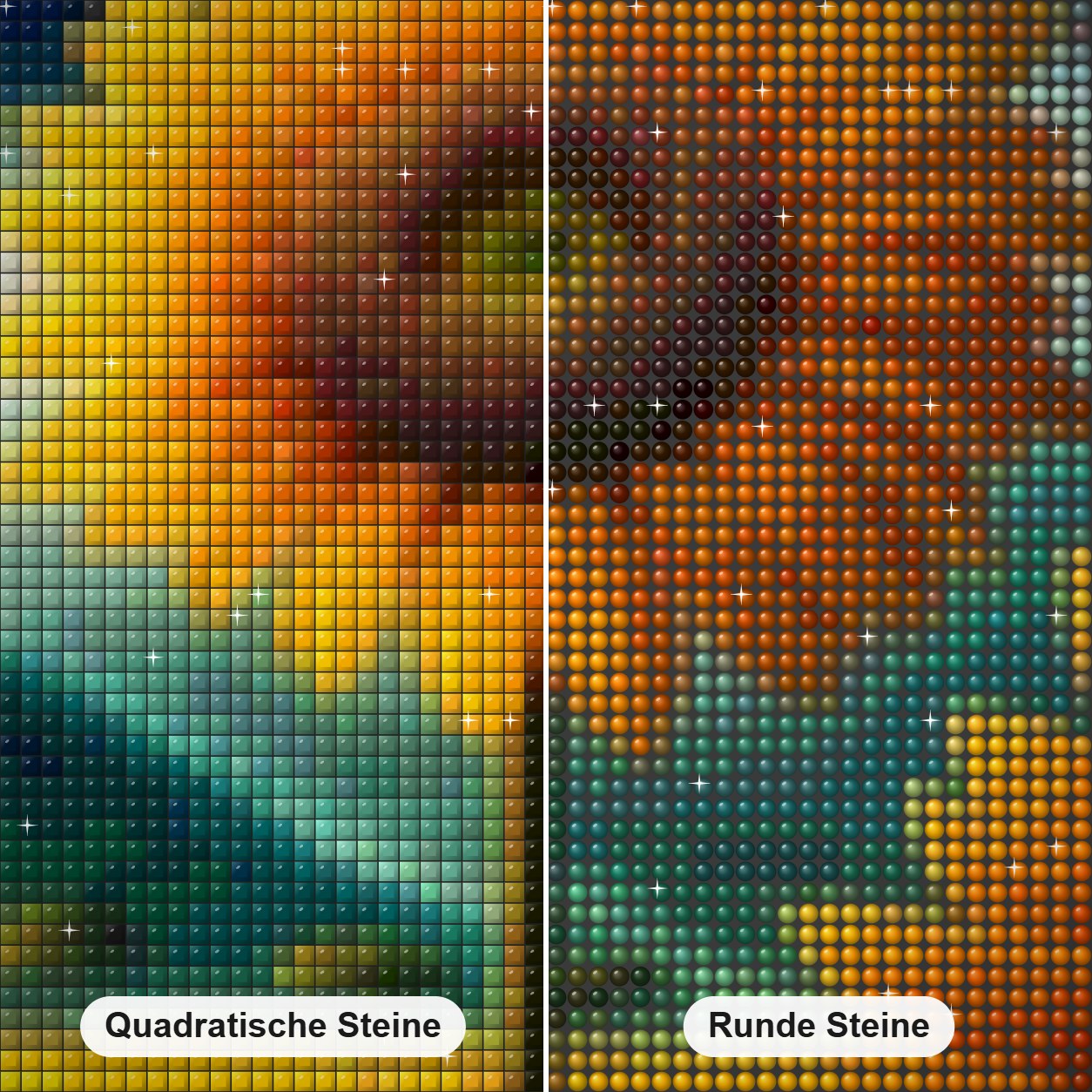 Die unendlichen Freuden der Natur Diamond Painting Nahaufnahme mit quadratischen und runden Steinen