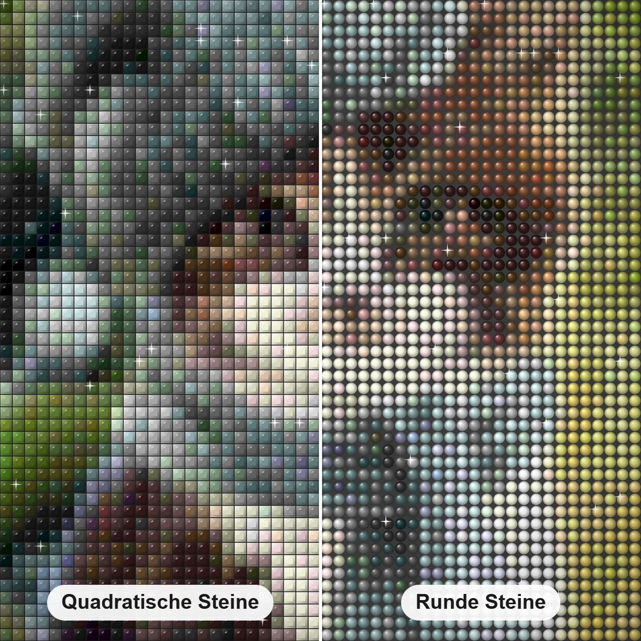 Nette Katze mit Mütze & Schal Diamond Painting Nahaufnahme mit quadratischen und runden Steinen