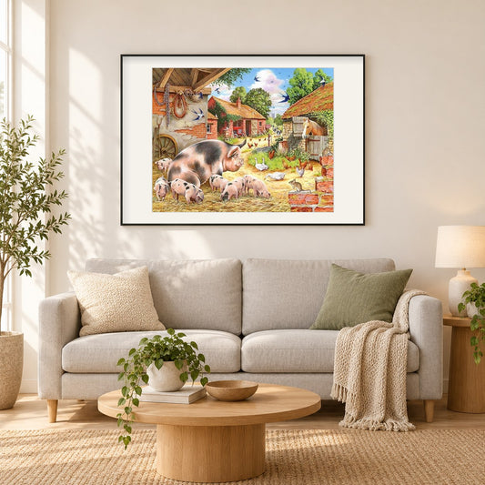Nutztiere als gerahmtes Diamond Painting im Wohnzimmer
