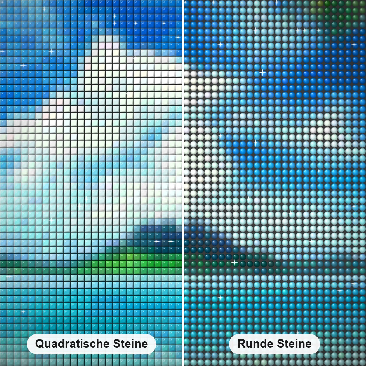 Ozean Landschaftsmalerei Kit Diamond Painting Nahaufnahme mit quadratischen und runden Steinen