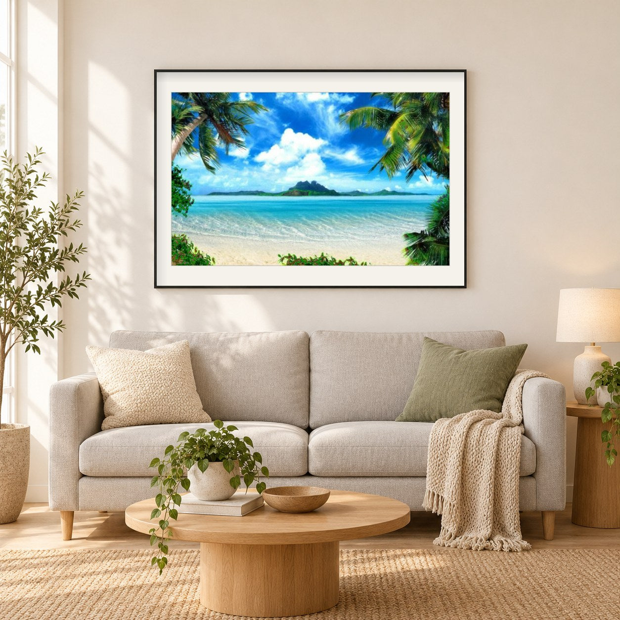 Ozean Landschaftsmalerei Kit als gerahmtes Diamond Painting im Wohnzimmer