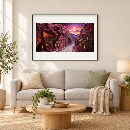 Ruhige Nachtansicht als gerahmtes Diamond Painting im Wohnzimmer