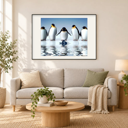 Pinguine als gerahmtes Diamond Painting im Wohnzimmer