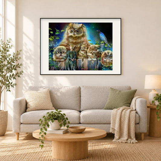 Prinzessin und die Wächter als gerahmtes Diamond Painting im Wohnzimmer