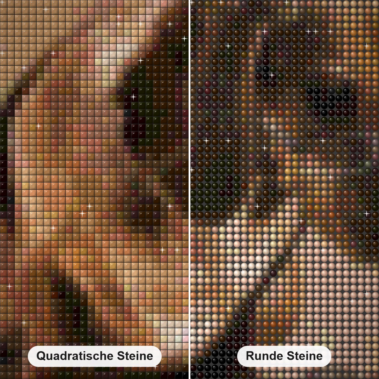 Professor Dog Diamond Painting Nahaufnahme mit quadratischen und runden Steinen