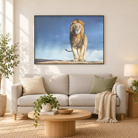 Regenmacher -  Kunst des Eric Wilson als gerahmtes Diamond Painting im Wohnzimmer