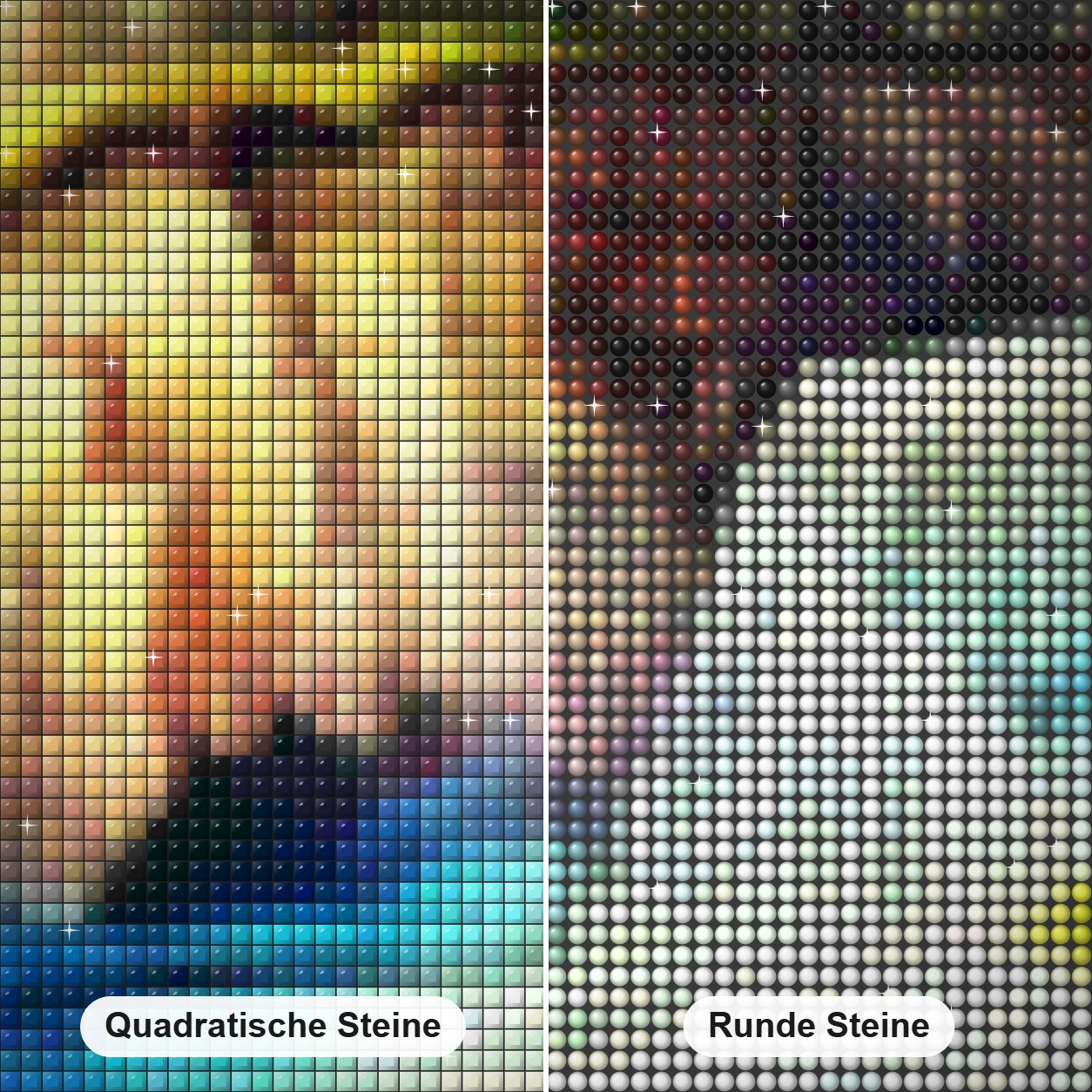 Regenbogen fällt - Kunst des Jean Guillet Diamond Painting Nahaufnahme mit quadratischen und runden Steinen