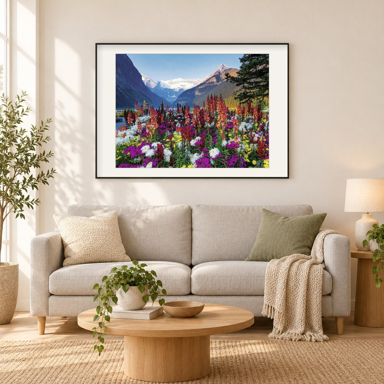 Ravensburger Blumengebirge als gerahmtes Diamond Painting im Wohnzimmer