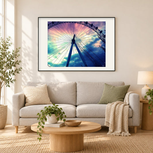 Riesend Drehrad als gerahmtes Diamond Painting im Wohnzimmer