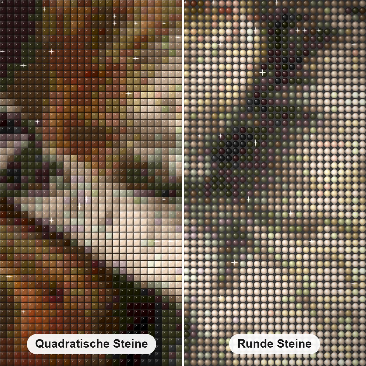 Romantisches Katzenpaar Diamond Painting Nahaufnahme mit quadratischen und runden Steinen