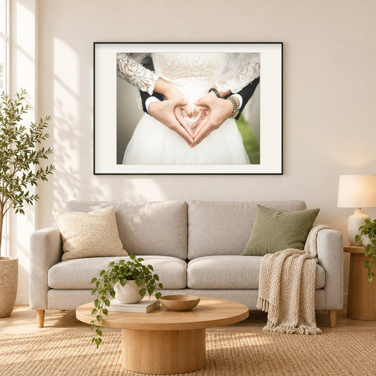 Romantisches Paar als gerahmtes Diamond Painting im Wohnzimmer