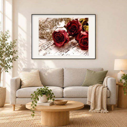 Rosen als gerahmtes Diamond Painting im Wohnzimmer