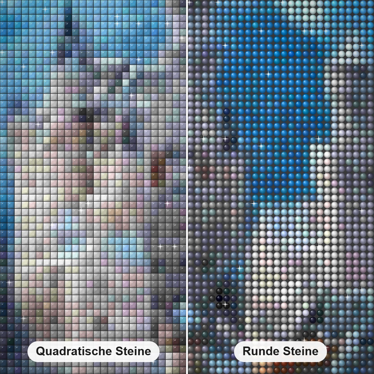 Schloss Neuschwanstein im Winter Diamond Painting Nahaufnahme mit quadratischen und runden Steinen