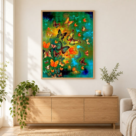Schmetterling Königreich als gerahmtes Diamond Painting im Wohnzimmer