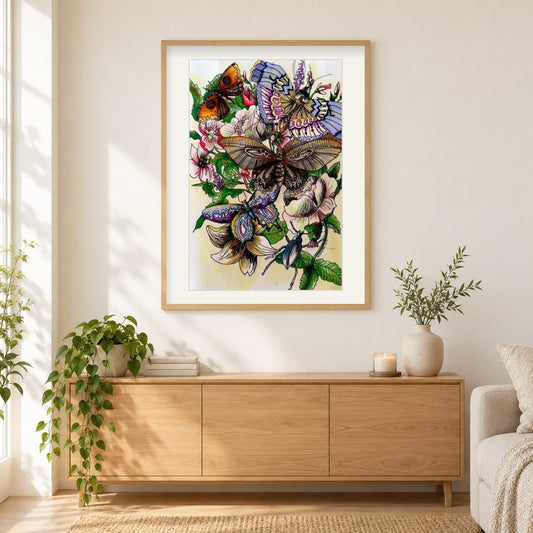 Schmetterling Kunst als gerahmtes Diamond Painting im Wohnzimmer