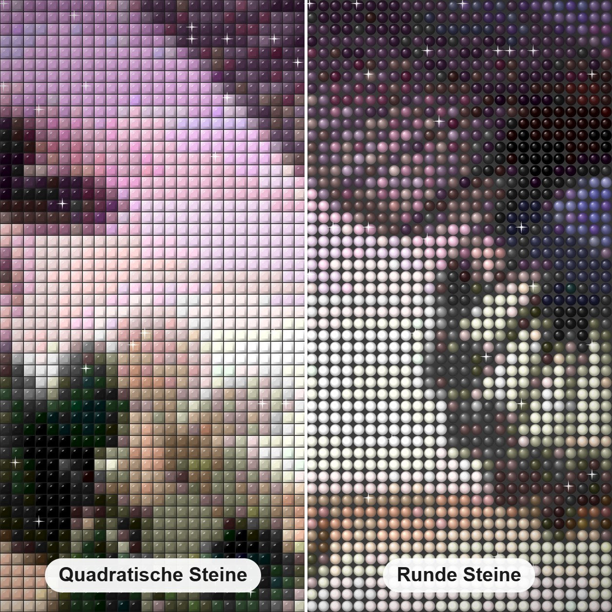 Schmetterlinge & Landschaftsschönheit Diamond Painting Nahaufnahme mit quadratischen und runden Steinen