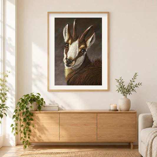 Schöne Ziegenfarbe von Diamanten als gerahmtes Diamond Painting im Wohnzimmer