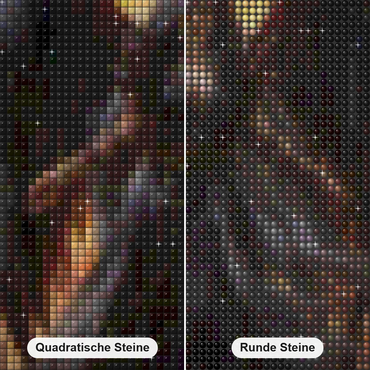 Schwarzer Engel Diamond Painting Nahaufnahme mit quadratischen und runden Steinen