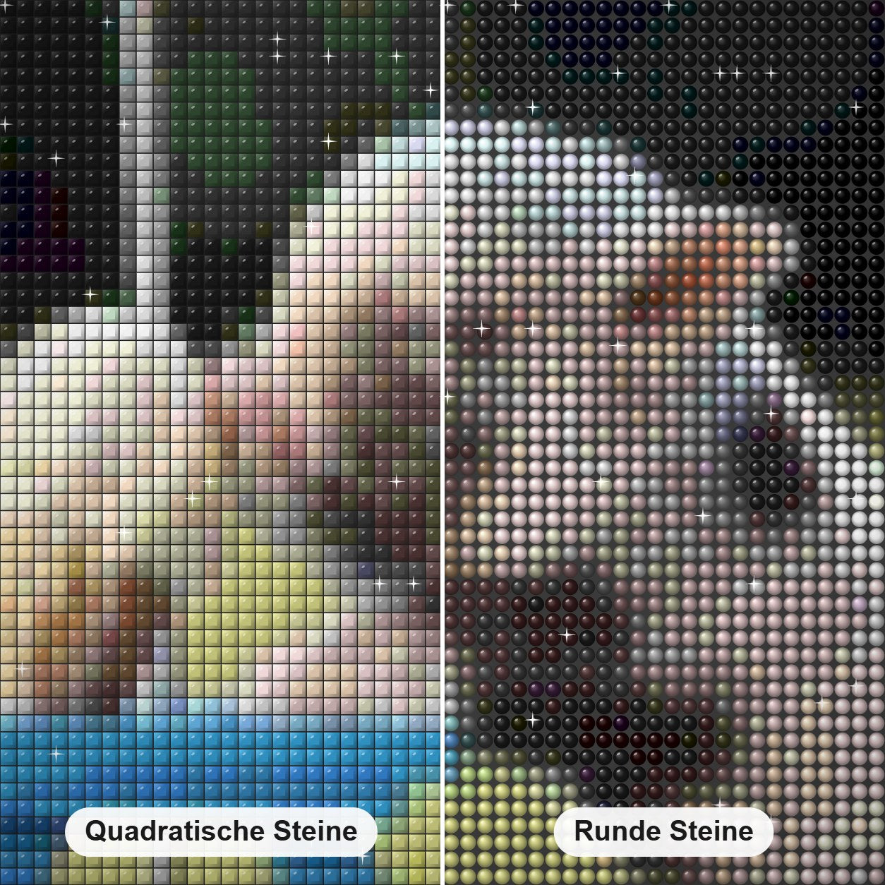 Schwein leckt Eistüte Diamond Painting Nahaufnahme mit quadratischen und runden Steinen