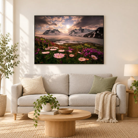 Sonnenuntergang in Alaska als gerahmtes Diamond Painting im Wohnzimmer