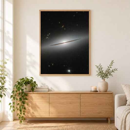 Spiralgalaxie in Verkleidung als gerahmtes Diamond Painting im Wohnzimmer