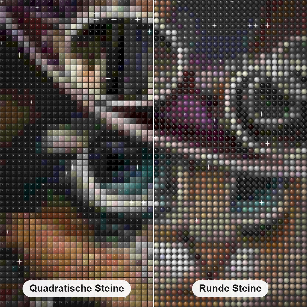 Stilvolle Katzen Diamond Painting Nahaufnahme mit quadratischen und runden Steinen