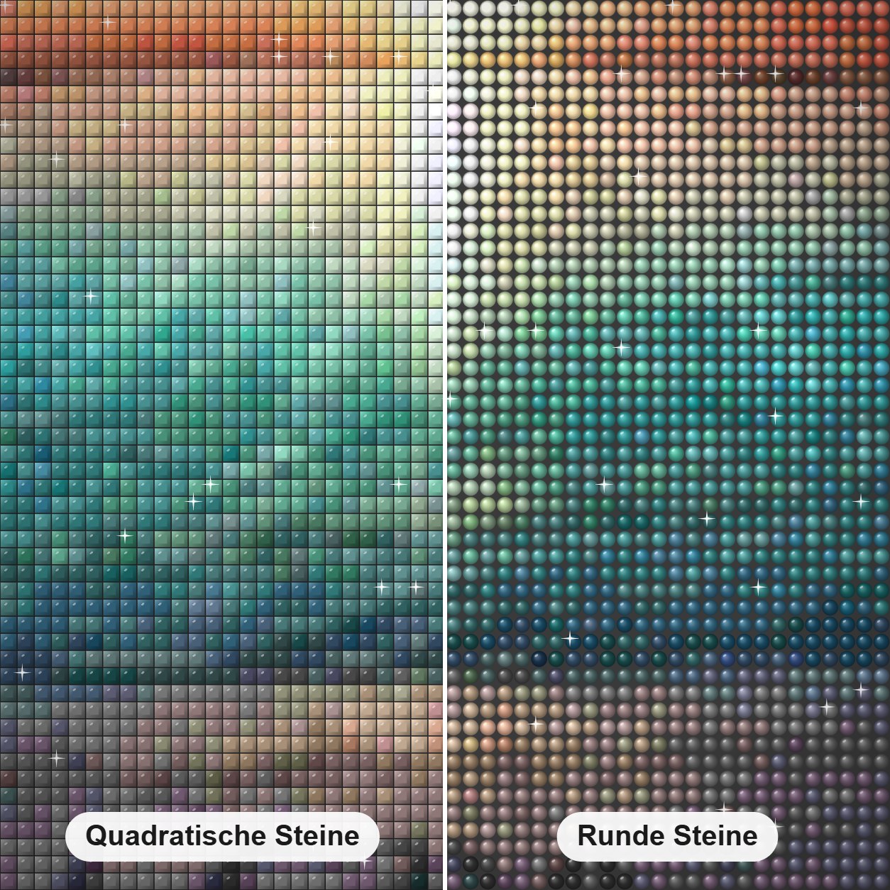 Strandseite Love Painting Diamond Painting Nahaufnahme mit quadratischen und runden Steinen