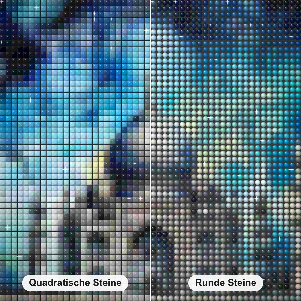 Taj Mahal Diamond Painting Nahaufnahme mit quadratischen und runden Steinen