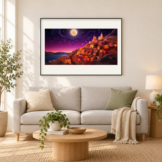 Die erstaunliche Bergstadt Diamond Paintings als gerahmtes Diamond Painting im Wohnzimmer