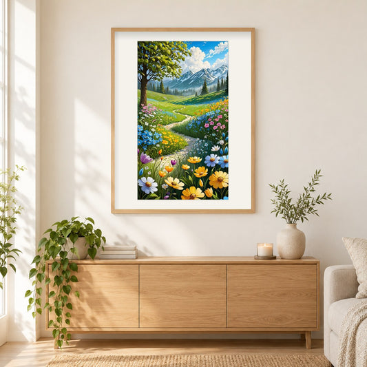 Die Ausstrahlung der magischen Landschaft als gerahmtes Diamond Painting im Wohnzimmer