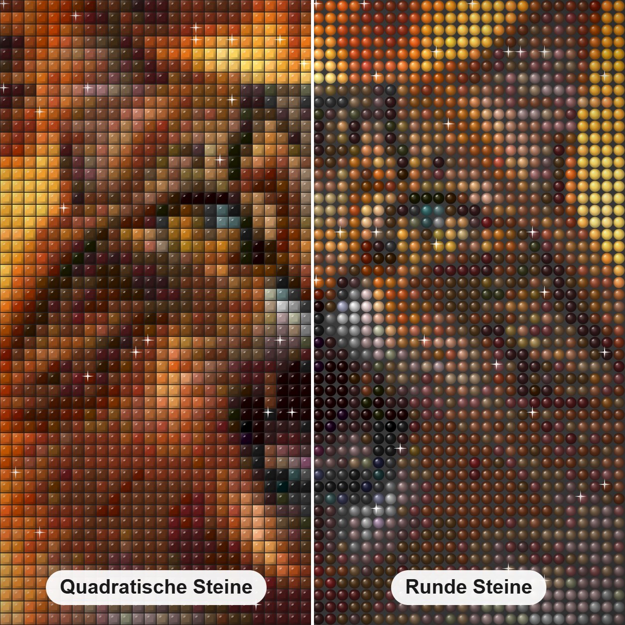 Brüllende Katze Diamond Painting Nahaufnahme mit quadratischen und runden Steinen