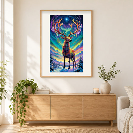 Das ruhige Leben der Hirsche als gerahmtes Diamond Painting im Wohnzimmer