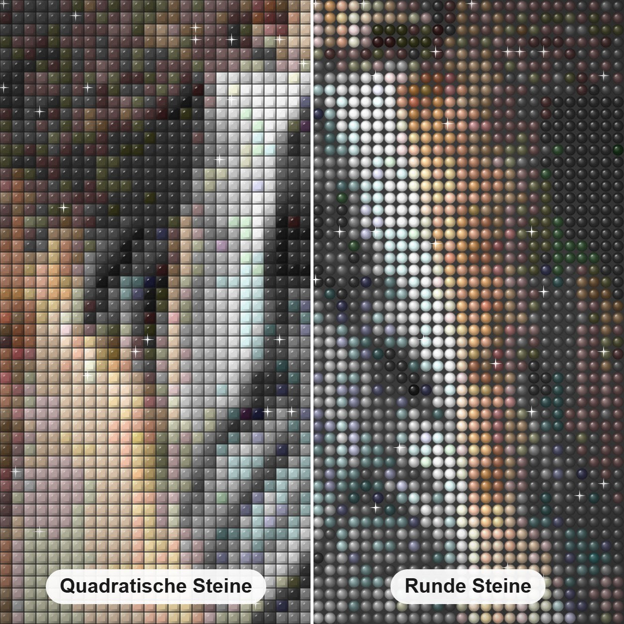 Träume groß Diamond Painting Nahaufnahme mit quadratischen und runden Steinen