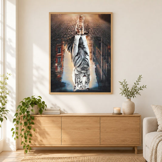 Träume groß als gerahmtes Diamond Painting im Wohnzimmer