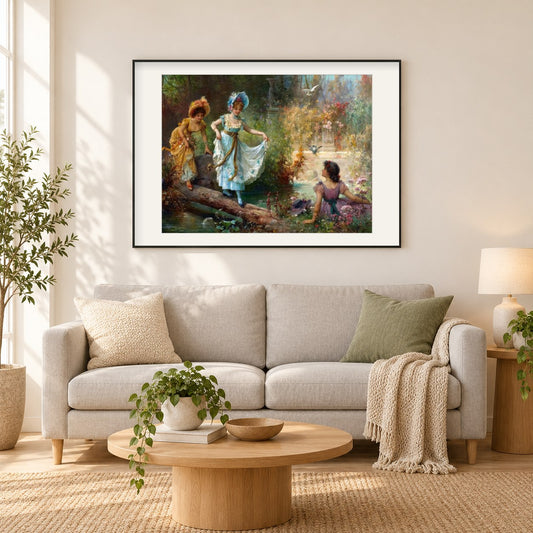 Überqueren Sie den Bach mit Hans Zatzka als gerahmtes Diamond Painting im Wohnzimmer