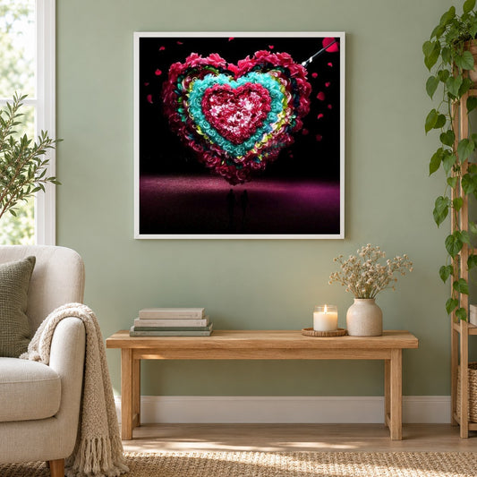 Valentinstag Paar als gerahmtes Diamond Painting im Wohnzimmer