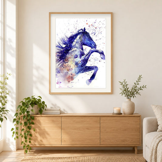 Verführerische Pferdefarbe von Diamanten als gerahmtes Diamond Painting im Wohnzimmer