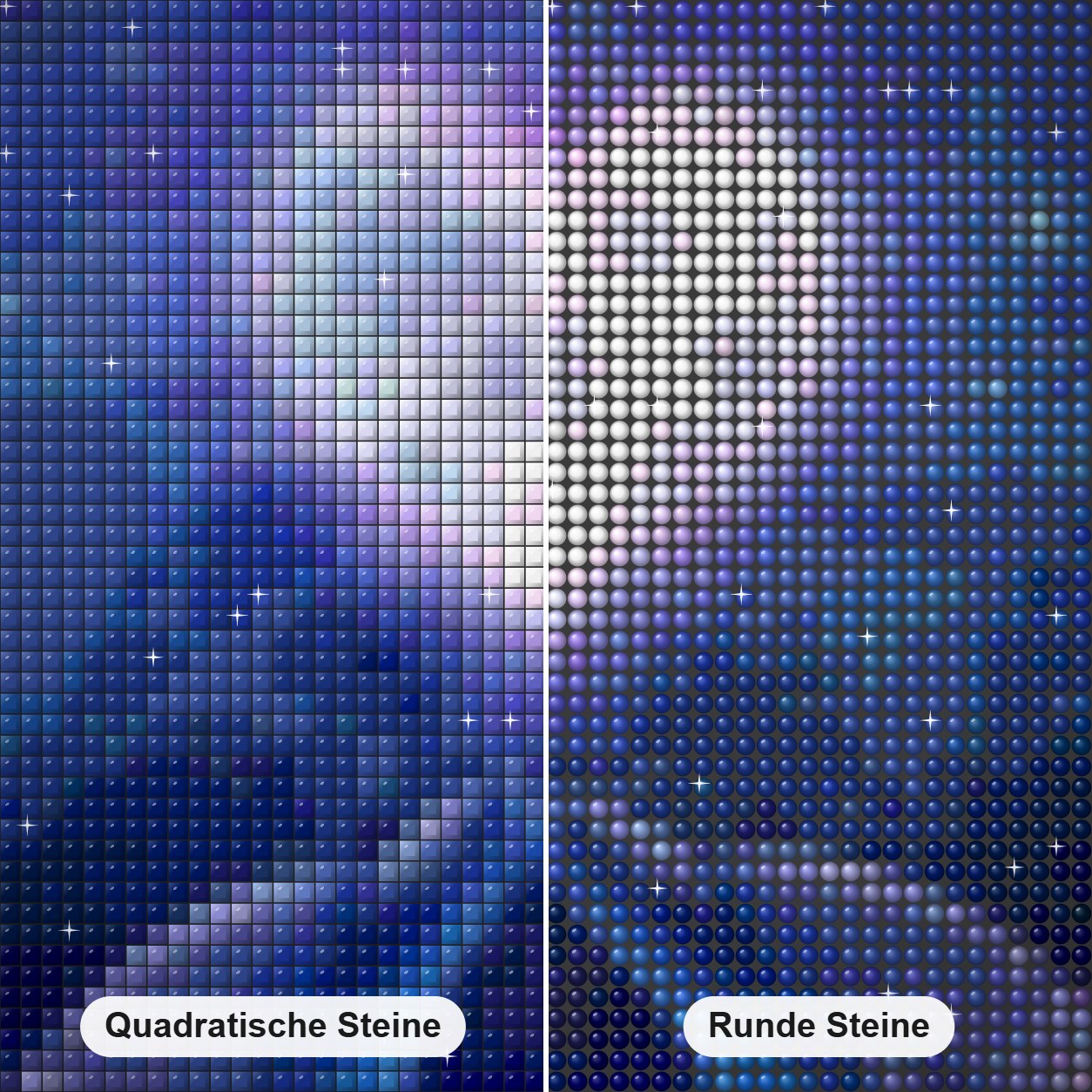 Verliebte Delfine Diamond Painting Nahaufnahme mit quadratischen und runden Steinen