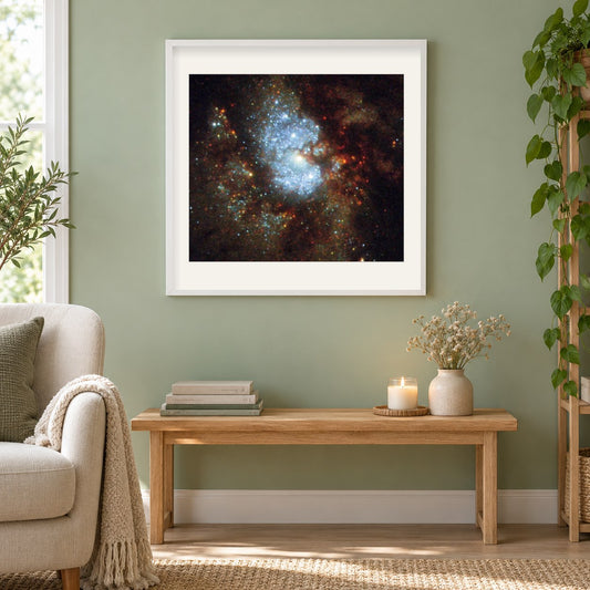 Versteckte Galaxie als gerahmtes Diamond Painting im Wohnzimmer