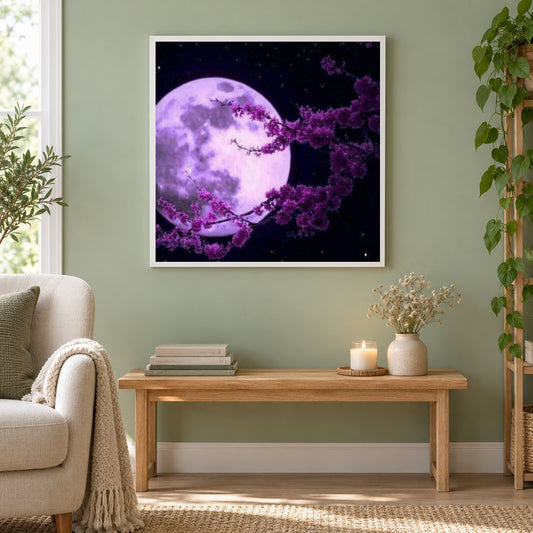 Vollmond als gerahmtes Diamond Painting im Wohnzimmer