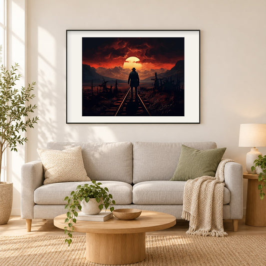Auf den Schienen gehen als gerahmtes Diamond Painting im Wohnzimmer