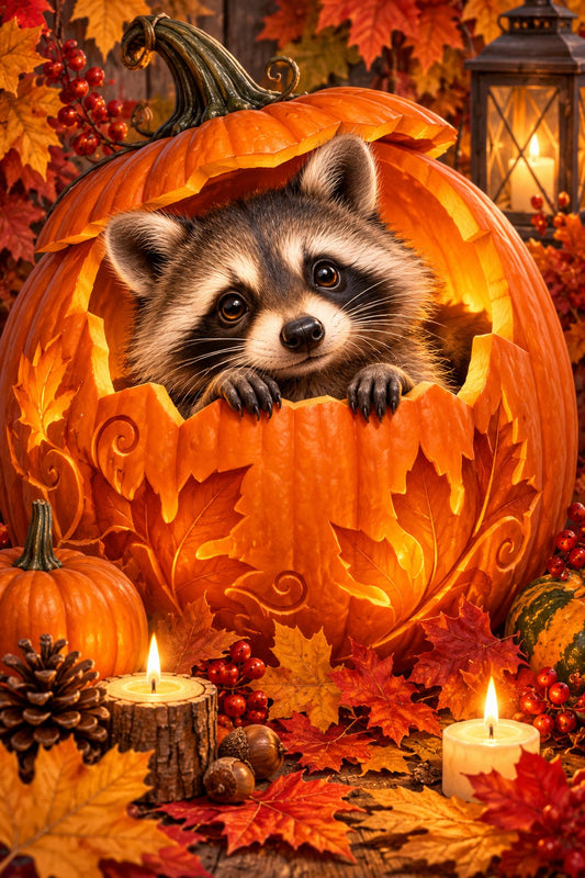 Waschbär im Kürbis Diamond Painting