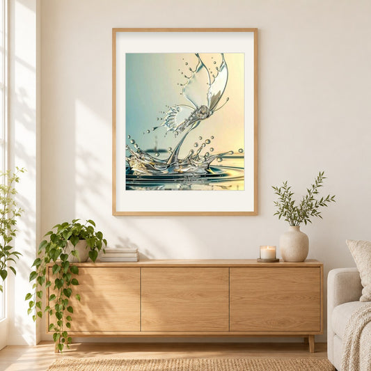 Wasser Schmetterling als gerahmtes Diamond Painting im Wohnzimmer