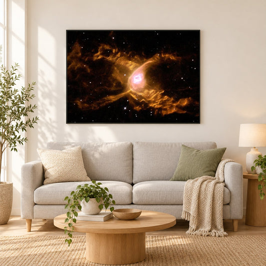 Web spins in huge red spider nebula als gerahmtes Diamond Painting im Wohnzimmer