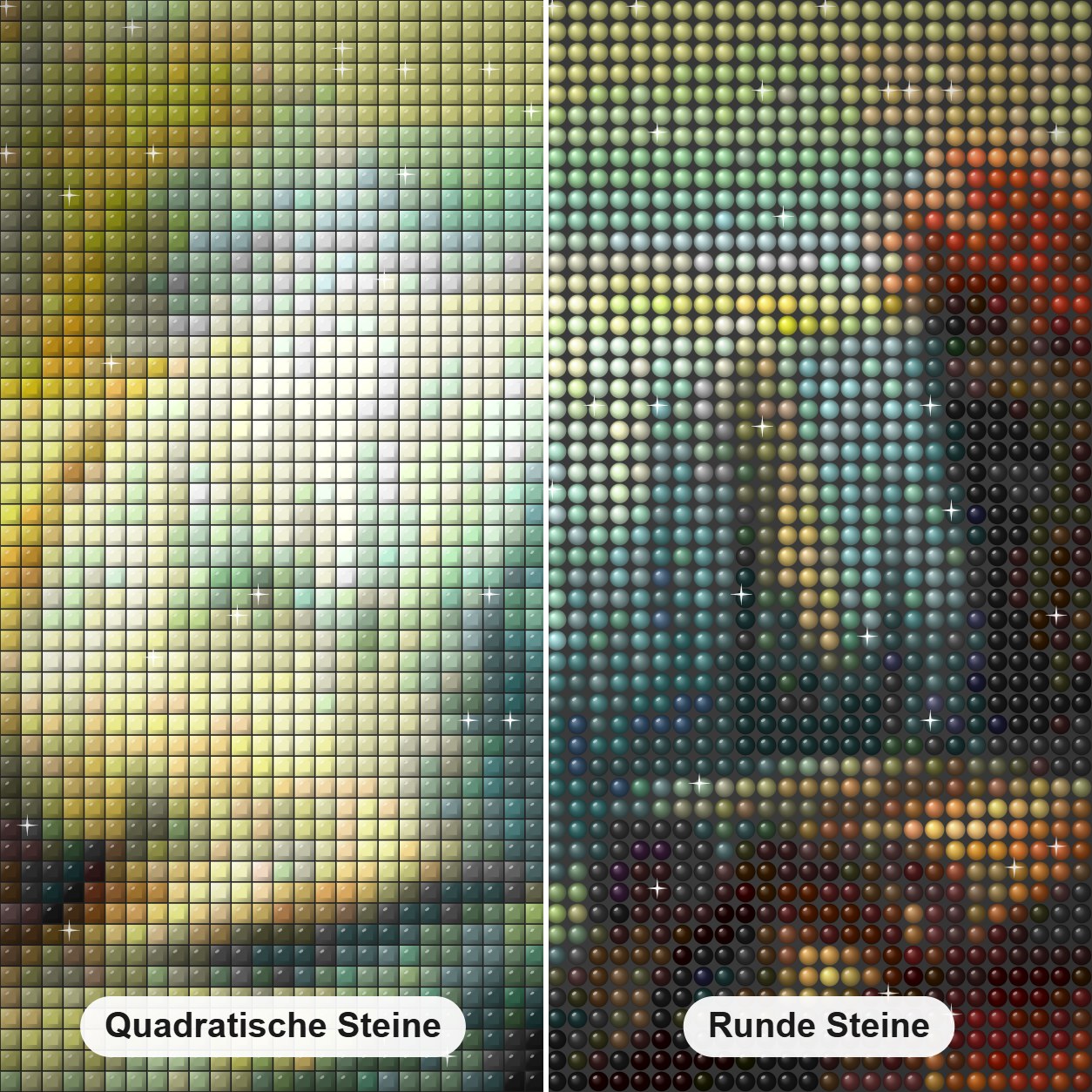 Whitney Portal fällt - Kunst des Jean Guillet Diamond Painting Nahaufnahme mit quadratischen und runden Steinen